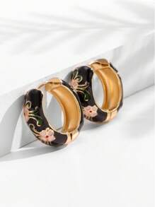 1 对时尚优雅复古花卉油滴环耳环