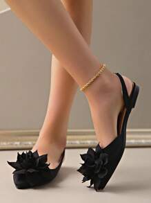 2025 New Korean Summer Sandals For Women, Black Bowknot Pointed Toe Strap Backless French Minimalist Casual Sandals - Black - View 4