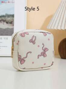 1 PC Fashion Full Printed Bow Printed Wick Sanitary Napkin Storage Bag Mini Cosmetic Bag, Multifunctional Sanitary Napkin Storage Bag Small Square Bag, Small Cosmetic Travel Bag Toiletries Storage Bag For Women/Girls, Cute Zipper Bag Coin Purse College Style Suitable For School, Work, Travel, Cosmetic Bag, Cosmetic Bag, Skin Care Bag, Toiletry Bag, Packaging Box, Travel Supplies - Multicolor - View 17