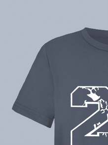 Set de 2 piezas de ropa deportiva para niños, camiseta informal con estampado de letras de baloncesto y conjunto de shorts, para niños mayores