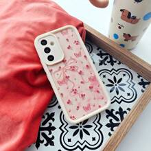 1 件粉色 Ditsy 花卉蝴蝶结设计创意可爱卡通软手机壳，带花卉印花，哑光白色镜头框架阶梯式保护，兼容三星/Galaxy/OPPO/VIVO//Honor/Realme 手机，防水防震防摔防刮 - 彩色 - 查看 5