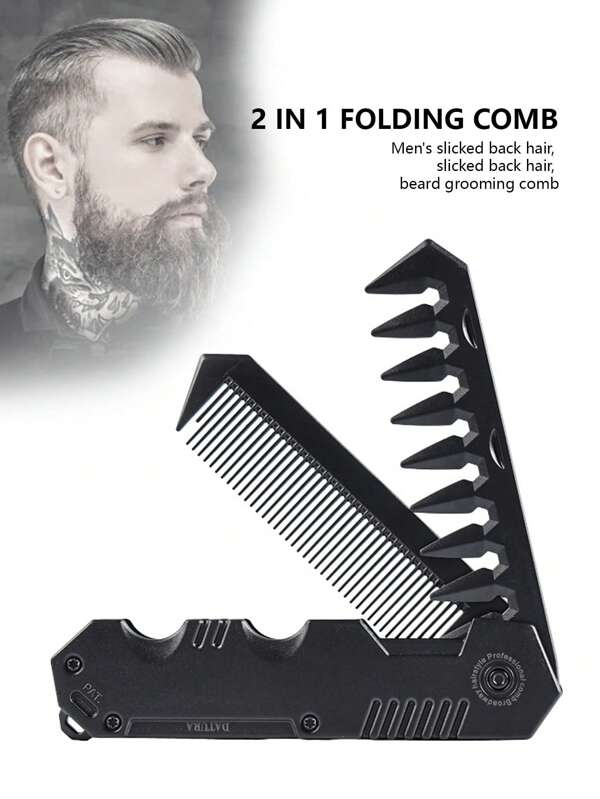 1pc Men's Folding Comb Oily Head Big Back Head Wide Teeth Texture Modeling Comb Portable Travel Fine Teeth Haircut Multifunctional Beard Grooming Comb