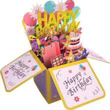 Funny Pop-Up Birthday Card, 3D Gift Box Birthday Card With Envelope, Unique Handmade Foldable Celebration Card Suitable For Daughter, Son, Mom, Dad, Friends - Multicolor - View 8