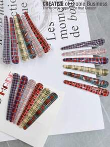 5 件格子发夹，简约格纹鳄鱼皮发夹，时尚英伦时尚刘海夹爪夹发夹发夹，学校用品 - 彩色 - 查看 3