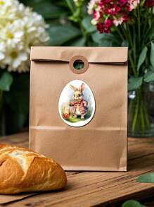 12 张复活节兔子装饰贴纸、学生派对贴纸、礼品包装密封贴纸、复古设计 - 彩色 - 查看 3