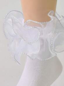 1 par de calcetines con volantes para niñas recién nacidas/bebé/niña pequeña - Plateado - Ver 2