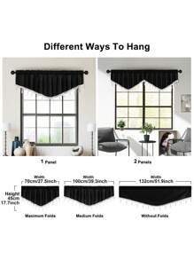 1 件黑色 V 形窗帘布，简约欧式薄纱面料短窗帘，适用于装饰客厅、卧室窗户和门、房间隔断