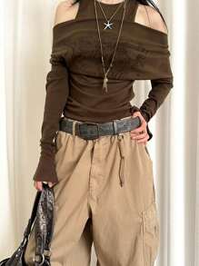 1 pieza Cinturón versátil de moda con textura con relieve vegetal de piel sintética gris para mujer