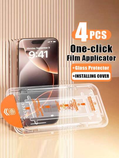 4 opakowania hartowanego szkła ochronnego na ekran, kompatybilne z 'em 11/12/13/14/15/16E/16 Plus Pro Max X XR XS MAX, błyszczące, pełne pokrycie HD, łatwa aplikacja jednym kliknięciem, aplikator folii bezpyłowej, prezent urodzinowy, dla rodziny i przyjaciół, ochraniacz ekranu telefonu, akcesoria do telefonu, wodoodporny, odporny na wstrząsy, odporny na upadki, odporny na zarysowania, odporny na odciski palców
