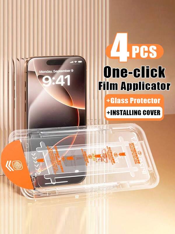 4 Packs Tempered Glass Screen Protector Compatible With Iphone 11/12/13/14/15/16E/16 Plus Pro Max X XR XS MAX, Glossy HD Full Coverage, Easy One-Click Application, Dust-Free Film Applicator Gift For Birthday, Family, Friends Phone Screen Protector, Phone Accessories Waterproof Shockproof Anti-Fall Anti-Fall Scratch Resistant Anti-Fingerprint