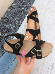 女士大码时尚舒适平底凉鞋，假日波西米亚罗马风格