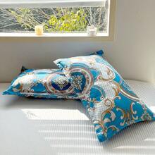 1pc Rose Ditsy Floral Leaf Triangle Geometric Dreamlike Pattern Skin-Friendly Pillowcase (Without Core), Digital Printing Fresh Style Envelope Pillow, Fashion Minimalist, Cloud-Like Soft, Comfortable Breathable, Soft And Delicate, Caring For Skin