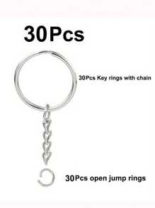 10/30/60 unidades Anillos partidos con cadenas, piezas de llaveros plateados con aros abiertos a granel de 1 pulgada/25mm para manualidades de llaves de pequeños negocios - Multicolor - Ver 9