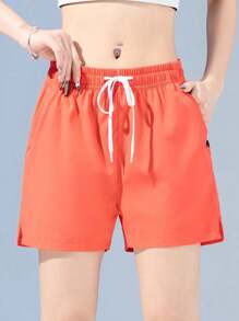 1pc Women's Quick Drying Breathable Workout Shorts, Seamless Running & Beach Shorts - Watermelon Pink - View 3