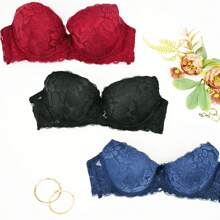 RITA SENSUAL FLORAL LACE BRA CUP B (3 PCS) - 海軍藍 - 查看 1