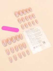 30片杏仁形美甲贴，简约渐变甜美法式/韩式风格美甲贴纸，新款时尚美甲贴片，包含1片果冻胶和1个指甲锉，适合女士派对、舞会、日常佩戴，可重复使用的美甲贴片 - 彩色 - 查看 3