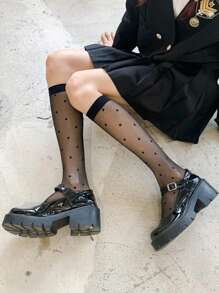 1/3 Pairs Women's Fashion Polka Dot Print Over The Calf Socks, Cozy - Multicolor - View 5