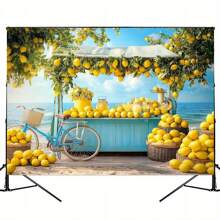 1 Banner de fundo de bicicleta de praia com barraca de limão de verão em fibra de poliéster, adequado para aniversários, casamentos, aniversários e decorações de festa multifuncionais, com tamanhos que variam de 39 x 59 polegadas a 70,8 x 90,5 polegadas