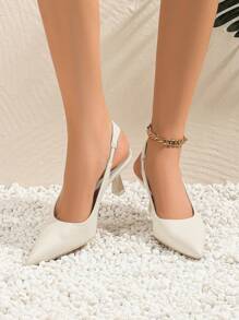 Xin Jing Shoes 棕色高跟鞋，带皮带扣，麂皮材质凉鞋/短靴，完美搭配开衫/毛衣，四季皆宜的高帮款式，闭趾设计，优雅的小猫跟，派对必备 - 白色 - 查看 8