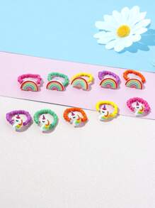 10pcs/Set Unicorn & Rainbow Bead Rings - one-size - View 5