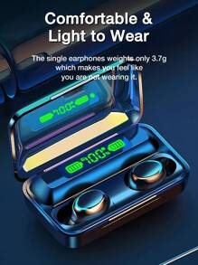 GENAI Tai nghe không dây, dung lượng pin 600mAh, màn hình LED kép, thời gian phát 48 giờ, tai nghe chống nước IPX4, gọi rõ ràng với micrô, tai nghe nhét tai BT thoải mái khi nghe nhạc, chơi game, thể thao, làm quà tặng - màu đen - Xem 3