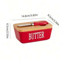 1 件，多功能黄油盒，陶瓷黄油盒，带竹盖，密封黄油盒，厨房整理表面和冰箱储存密封罐，密封黄油储存盒，家庭烘焙工具