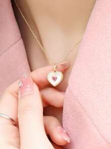 Exquisite Original Love Necklace For Women, Sterling Silver, Luxury Japanese And Korean Ins High-End Shell Pendant Peach Sweetheart Suitable For Daily Wear - White Shell Heart Necklace - View 3