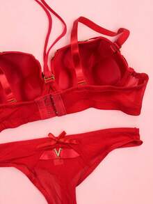 Beautiful Bra And Thong Set With Details In Mesh Fabric With Metal Appliqués, Sexy Lingerie, Various Colors, Comfortable And Of The Best Quality, Soft And Comfortable, To Show Off That Incredible Body. - 紅色 - 查看 3