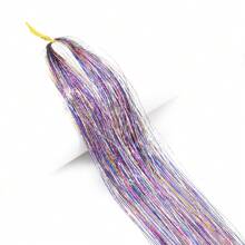 3pcs/Set Holographic Synthetic Hair Extensions, Colorful Shiny Gold & Silver Clip-In Hair Pieces For Girl - Purple - View 5