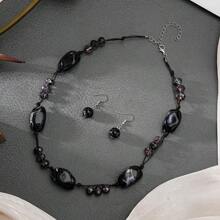 3pcs/Set Fashionable Bohemian Handmade Woven Geometric Resin Crystal Beaded Necklace And Earring Jewelry Set - Irregular 3-piece Set (necklace + Earrings) - View 15