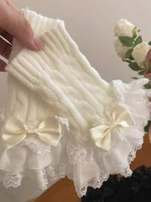 1 Pair Children's Lolita Style Lace Trim Bow Decor Braided Leg Warmers