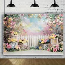 春季梦幻花园花卉派对背景 - 花卉抽象主题，涤纶面料横幅适合婚礼、生日派对等，无需电源