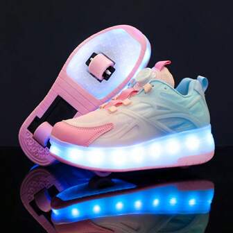 GUANGLAN USB Rechargeable LED Light Up Shoes For Kids Boys Girls, Luminous Flash Roller Skate Shoes, Flashing Sneakers With Wheels For Children, Middle & Large Kids Running Casual Sports Shoes
