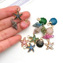 30pcs Alloy Colored Enamel Ocean Series Charms, Sea Star, Seashell, Sea Snail Pendants For DIY Jewelry Making, Crafts, Birthday, Wedding, Party Gifts