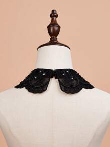 1pc White Mesh Embroidered Vintage Beaded Collar, Fashion Versatile Round Collar Detachable Collar, Bohemian Vintage Casual Cute Elegant