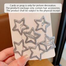6pcs Girls Star Design Snap Clip For Hair Decoration - Silver - View 9