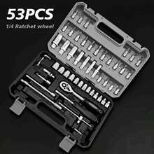 53 piezas Juego de herramientas de reparación de automóviles, kit de herramientas de mantenimiento multifuncional, llaves de trinquete de acero de cromo vanadio, casquillos métricos, adecuado para reparación y mantenimiento de automóviles y yates, portátil