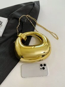 1-Piece Simple And Versatile High-Quality Acrylic Glossy Crescent Chain Crossbody Small Bag For Women, Suitable For Daily Shopping, Dating, Vacation, Work And Commuting, Women's Fashionable Shoulder Crossbody Bag - Gold - View 4