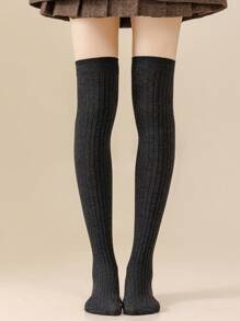 1 đôi Của phụ nữ Cổ điển Sọc & Màu thuần Qua đầu gối Dài Vớ - trắng - Xem 5