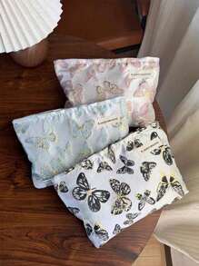 1 pieza/Bolsa de Maquillaje, Embrague, Bolsa de Cosméticos, Bolsa de Tocador, Bolsa para Maquillaje, Tela Jacquard, Diseño de Mariposa, Estilo Dulce, Moda Exquisita, Gran Capacidad, Liviana y Portátil, Para Ir y Venir, Cita, Regalo Ideal, Para Cualquier Ocasión, Accesorio Esencial para Mujeres Encantadoras