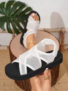 全新夏季休闲舒适软底沙滩凉鞋，简约百搭户外罗马凉鞋 - 白色 - 查看 7
