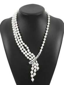 1pc Handmade Faux Pearl Beaded Women High-End Wedding Jewelry Necklace, Fashionable Style - Multicolor - View 5