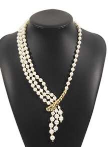 1pc Handmade Faux Pearl Beaded Women High-End Wedding Jewelry Necklace, Fashionable Style - Multicolor - View 8
