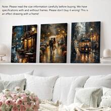 3pcs/Set Unframe Cafe After The Rain, A Couple Walking In The Rain, Old Tram On The Streets Of London At Night Black And White Canvas Print Artwork, Can Be Decorated In The Living Room, Bedroom, Office, Posters, Wall Art, Room Decoration Stuff,Modern, Travel,Botanical Gifts Birthday Graduation