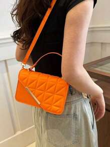 1 Set Minimalist Retro Mini Pure Colour Tote Small Square Bag Fashion Hardware Iron Edge Flap Opening Shoulder Strap Adjustable Crossbody Bag Coin Purse Suitable For Women's Daily Casual Matching Use Send A Small Package - Orange - View 3