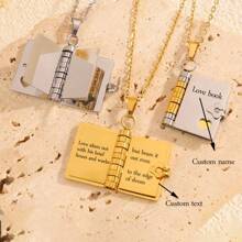 定制雕刻小书盒项链个性化信息字母句子诗歌数字可打开翻页书纪念吊坠不锈钢珠宝吊坠女士链生日礼物情人节礼物圣诞礼物 - Style - 查看 4