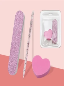 3pcs/Set Nail File Set Nail Art Crystal Dotting Pen Heart-Shaped Tofu Block File For Polishing And Shaping Manicure Tool Set