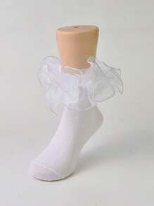 1 par de calcetines con volantes para niñas recién nacidas/bebé/niña pequeña - Plateado - Ver 1