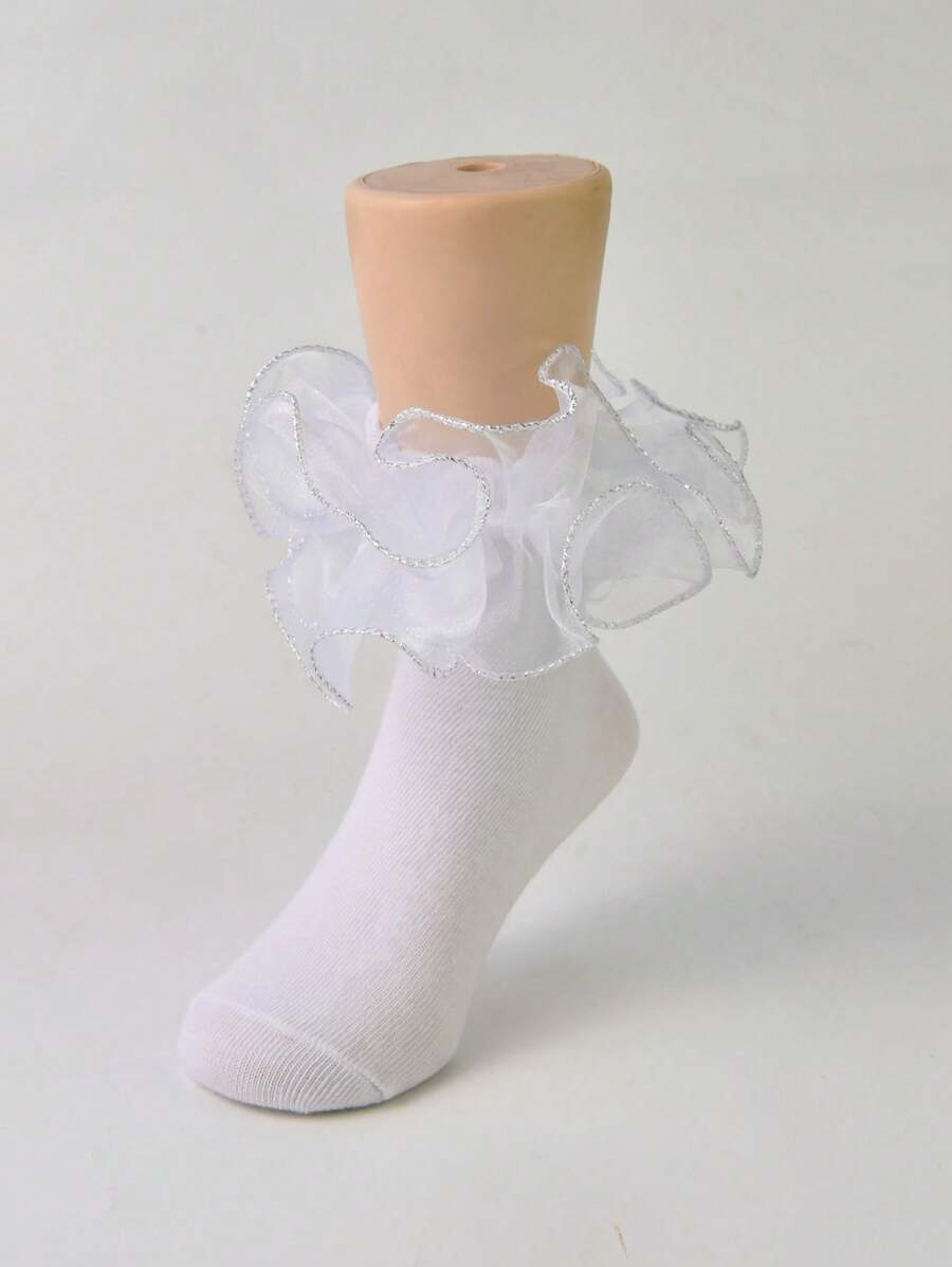 1 par de calcetines con volantes para niñas recién nacidas/bebé/niña pequeña - Plateado - Ver 1