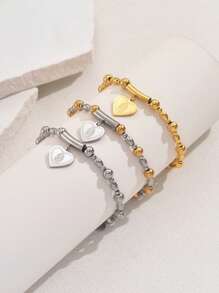 1 件不锈钢串珠朋克风格心形吊坠手链，适合派对和节日